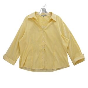 Foxcroft Fitted Button Down Top Wrinkle Free Striped Yellow Blouse Size 18‎